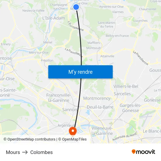 Mours to Colombes map