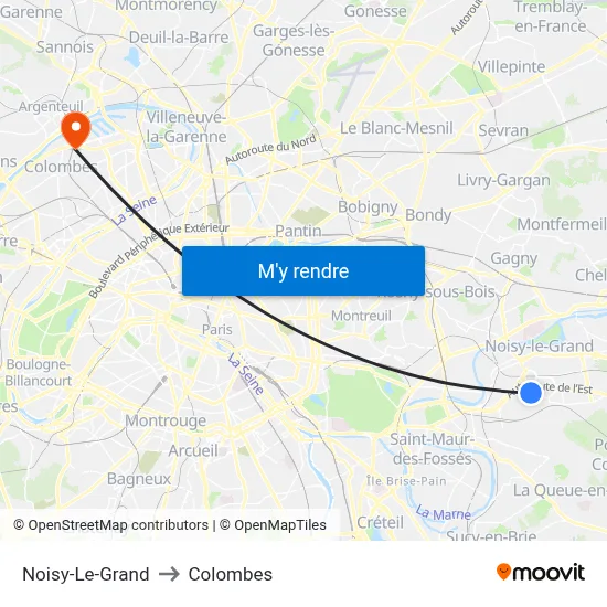 Noisy-Le-Grand to Colombes map