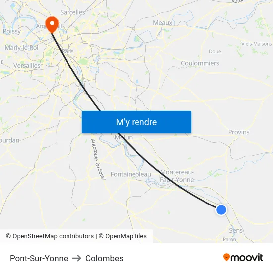 Pont-Sur-Yonne to Colombes map