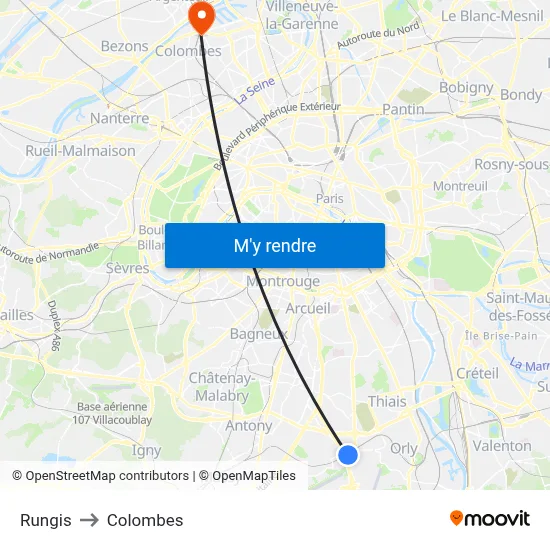 Rungis to Colombes map