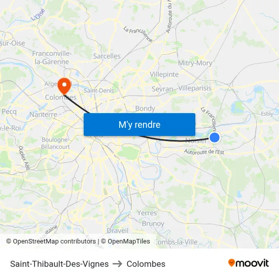 Saint-Thibault-Des-Vignes to Colombes map