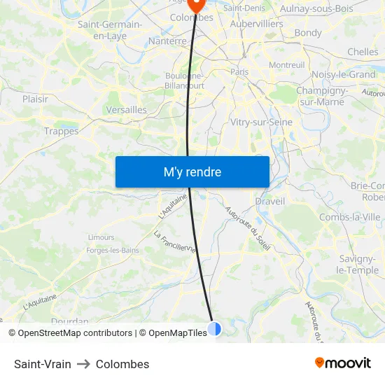 Saint-Vrain to Colombes map