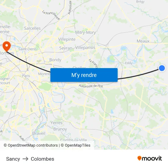 Sancy to Colombes map