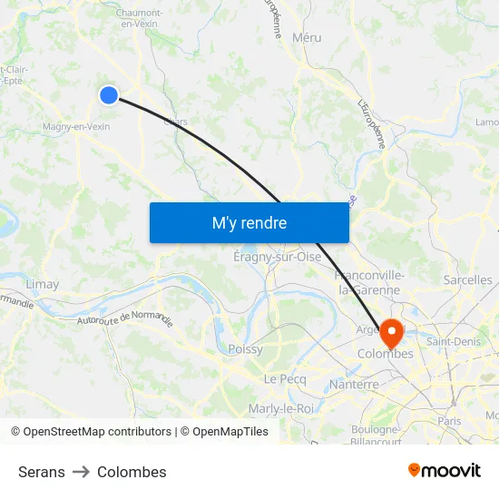 Serans to Colombes map