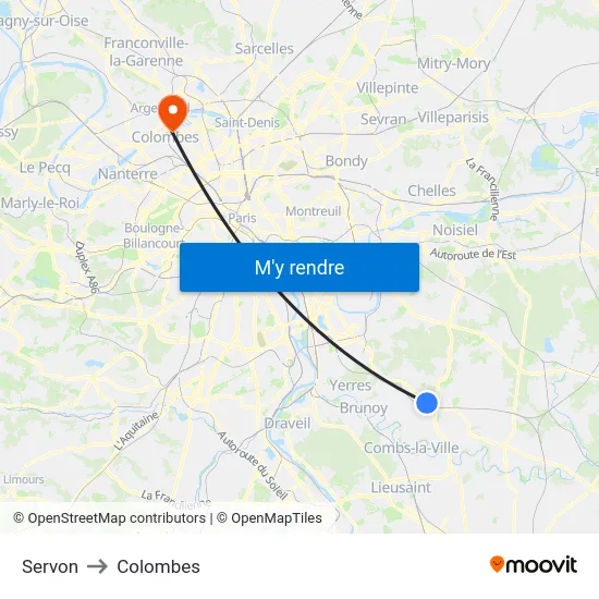 Servon to Colombes map