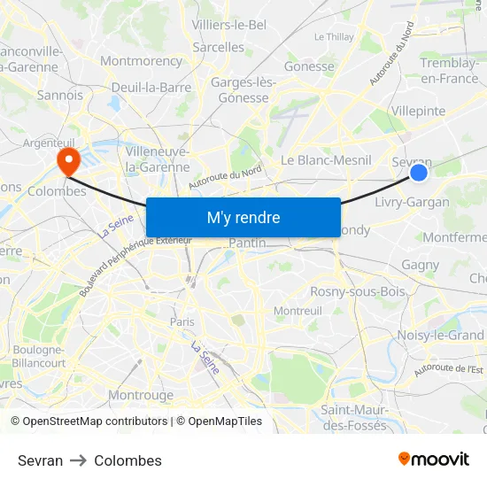 Sevran to Colombes map