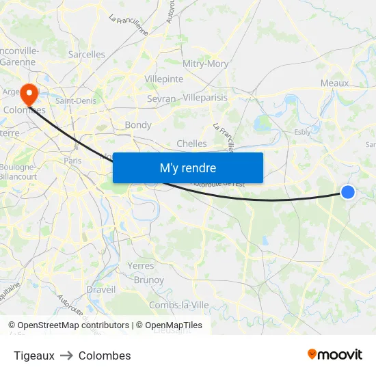 Tigeaux to Colombes map