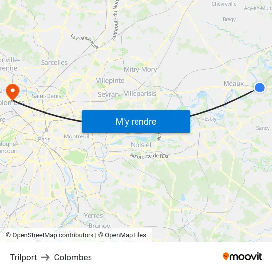Trilport to Colombes map