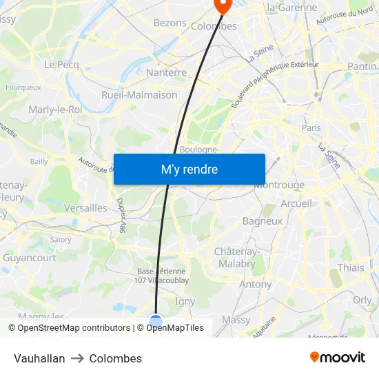 Vauhallan to Colombes map