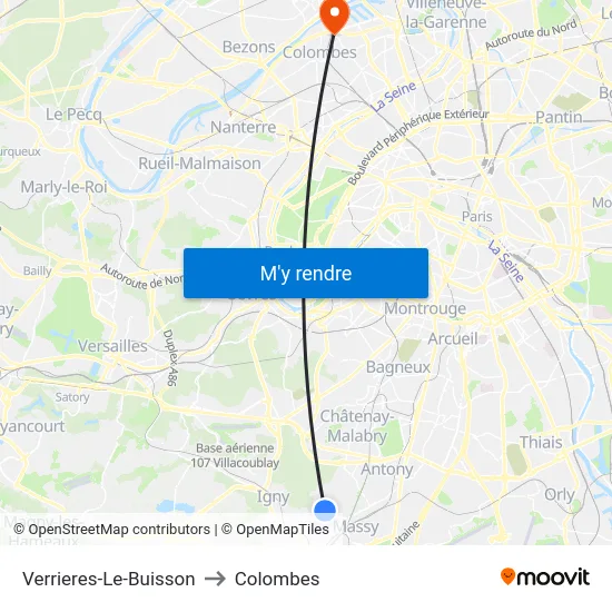 Verrieres-Le-Buisson to Colombes map