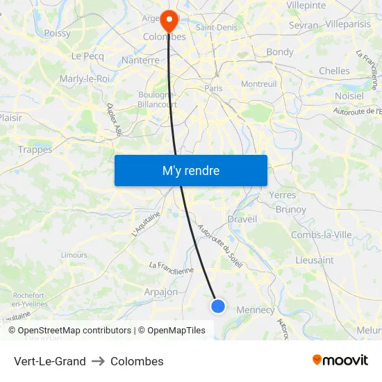 Vert-Le-Grand to Colombes map