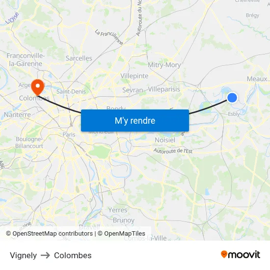 Vignely to Colombes map