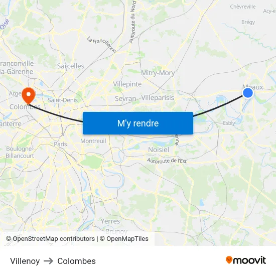 Villenoy to Colombes map
