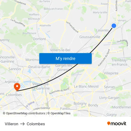 Villeron to Colombes map