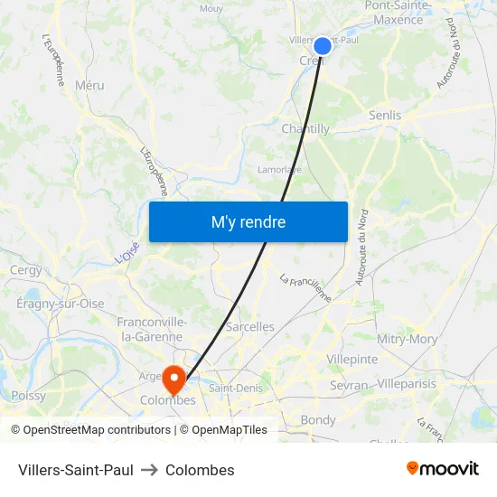 Villers-Saint-Paul to Colombes map