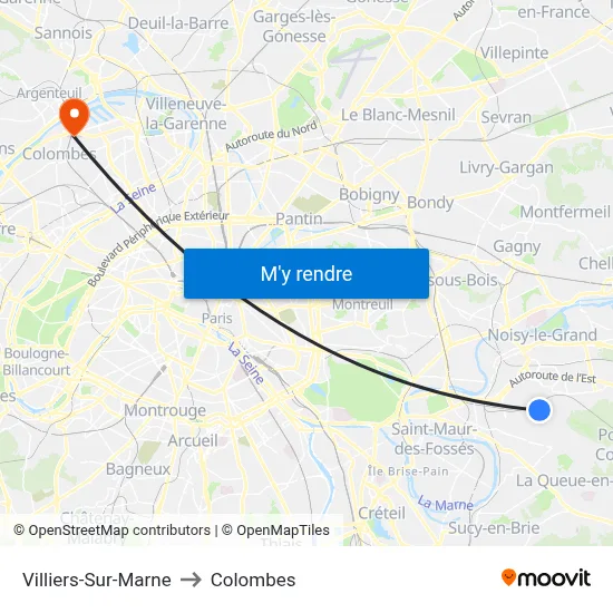 Villiers-Sur-Marne to Colombes map