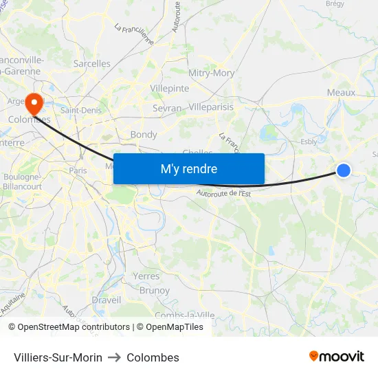 Villiers-Sur-Morin to Colombes map