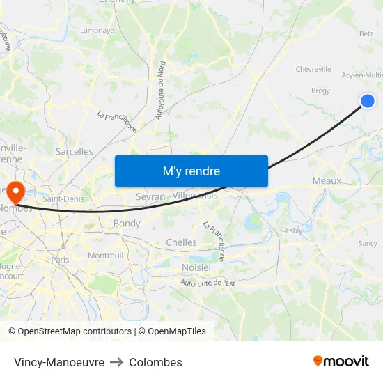 Vincy-Manoeuvre to Colombes map