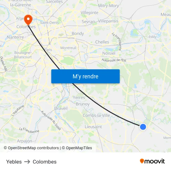 Yebles to Colombes map