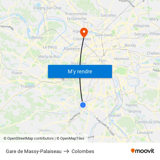 Gare de Massy-Palaiseau to Colombes map