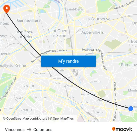 Vincennes to Colombes map