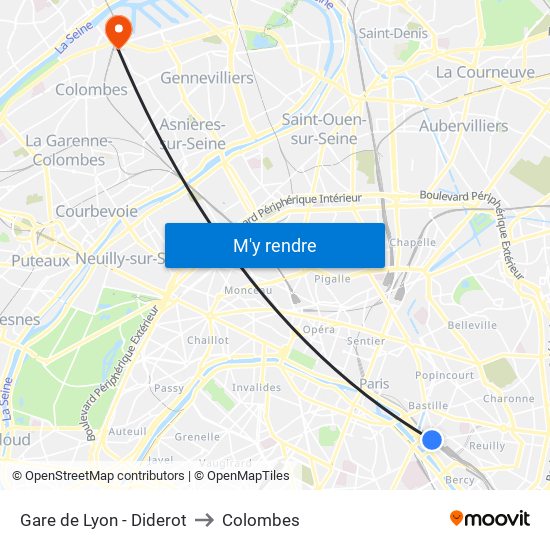 Gare de Lyon - Diderot to Colombes map