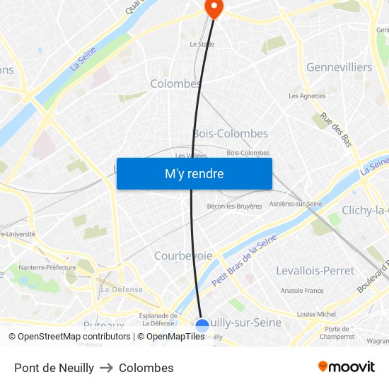 Pont de Neuilly to Colombes map