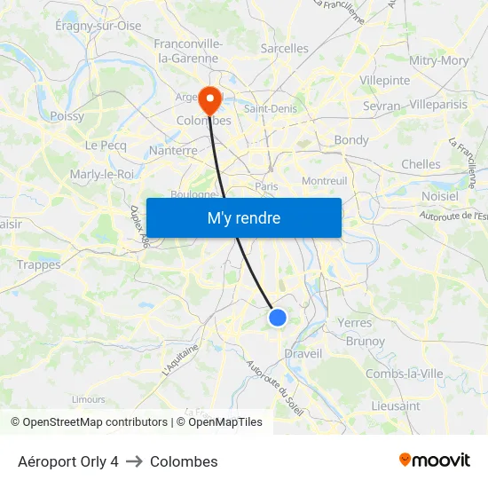 Aéroport Orly 4 to Colombes map