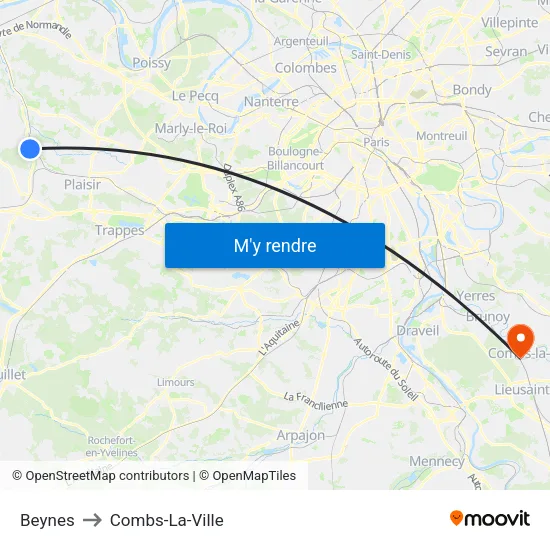 Beynes to Combs-La-Ville map