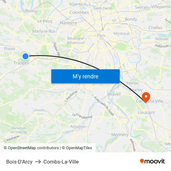 Bois-D'Arcy to Combs-La-Ville map