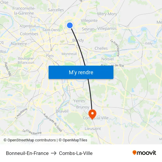 Bonneuil-En-France to Combs-La-Ville map