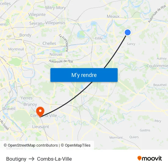 Boutigny to Combs-La-Ville map