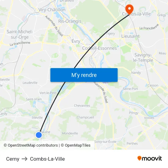 Cerny to Combs-La-Ville map