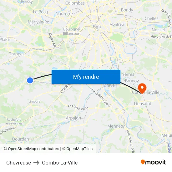 Chevreuse to Combs-La-Ville map
