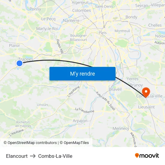 Elancourt to Combs-La-Ville map