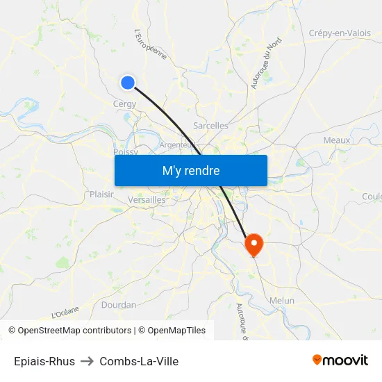 Epiais-Rhus to Combs-La-Ville map