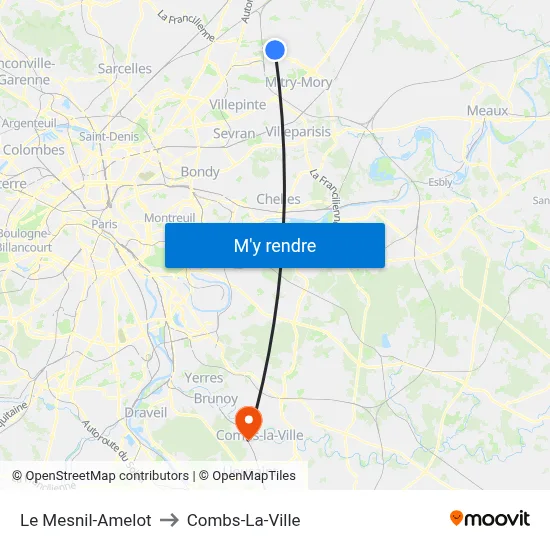 Le Mesnil-Amelot to Combs-La-Ville map