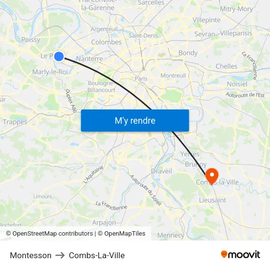 Montesson to Combs-La-Ville map
