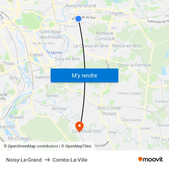 Noisy-Le-Grand to Combs-La-Ville map