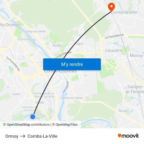 Ormoy to Combs-La-Ville map