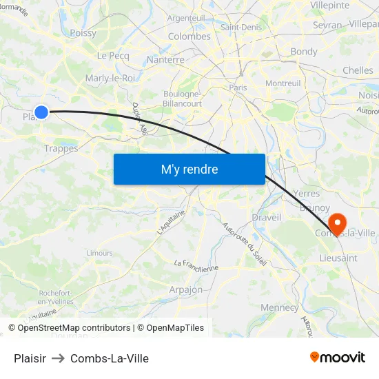 Plaisir to Combs-La-Ville map
