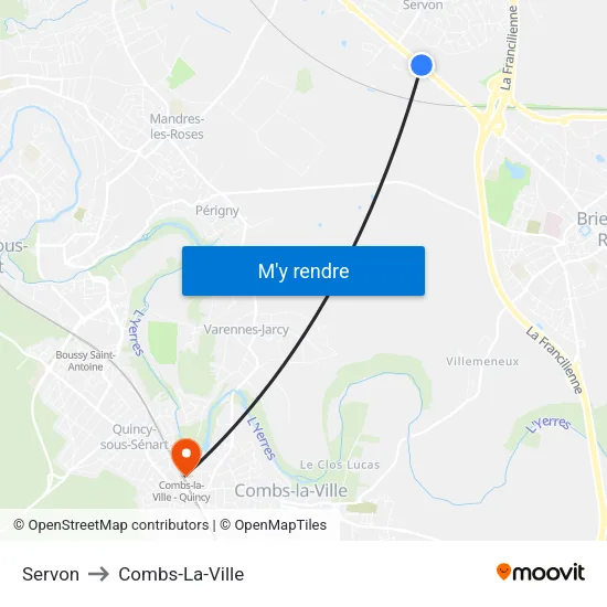 Servon to Combs-La-Ville map