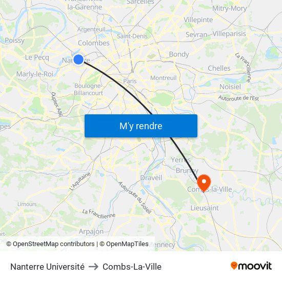 Nanterre Université to Combs-La-Ville map