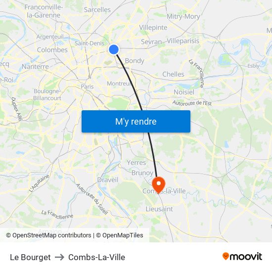 Le Bourget to Combs-La-Ville map