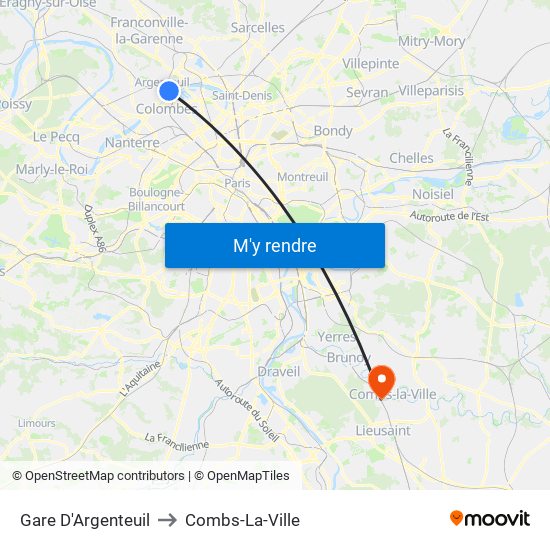 Gare D'Argenteuil to Combs-La-Ville map
