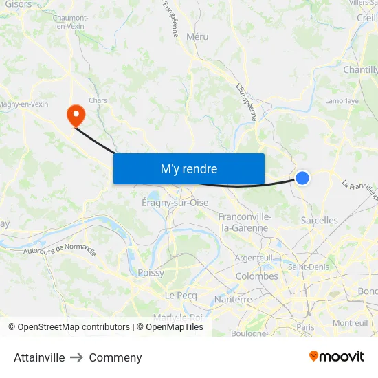 Attainville to Commeny map