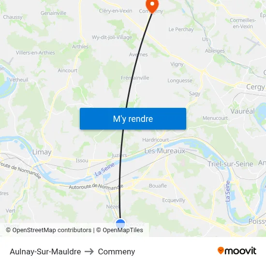Aulnay-Sur-Mauldre to Commeny map