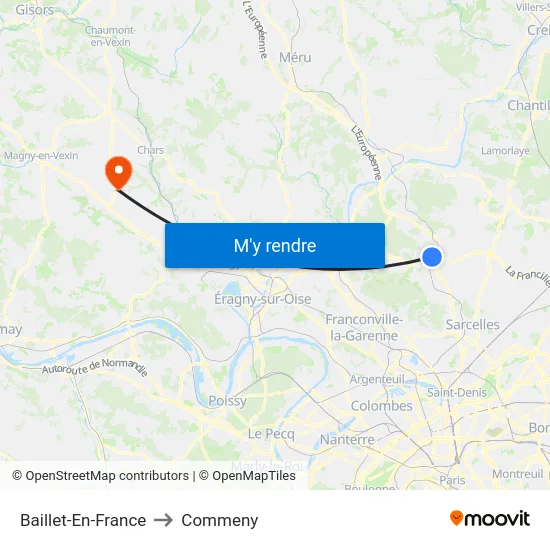 Baillet-En-France to Commeny map