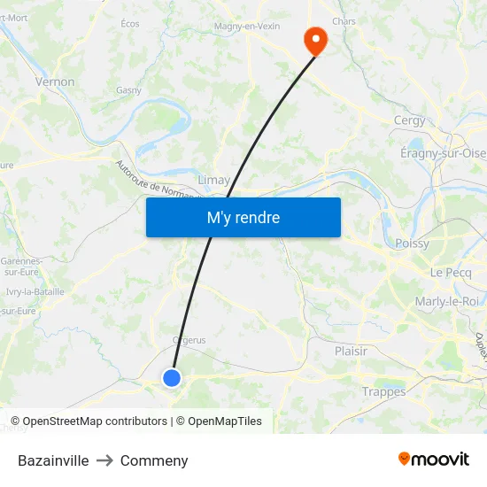 Bazainville to Commeny map