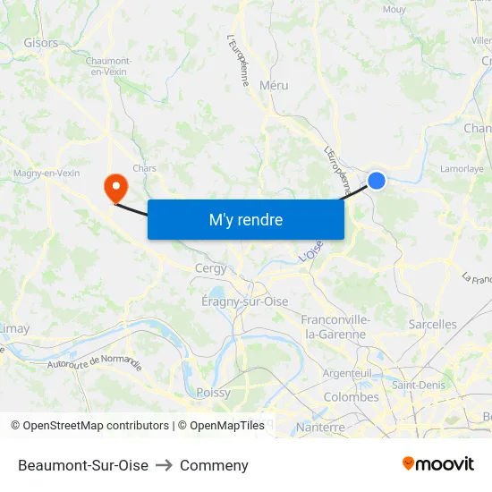Beaumont-Sur-Oise to Commeny map